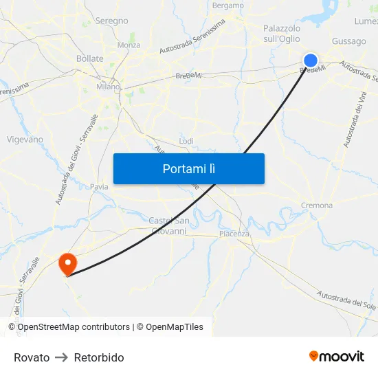 Rovato to Retorbido map