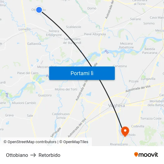 Ottobiano to Retorbido map