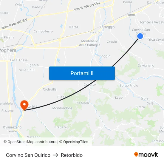 Corvino San Quirico to Retorbido map