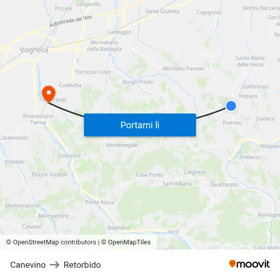Canevino to Retorbido map