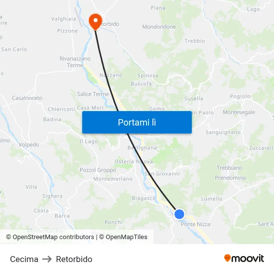 Cecima to Retorbido map
