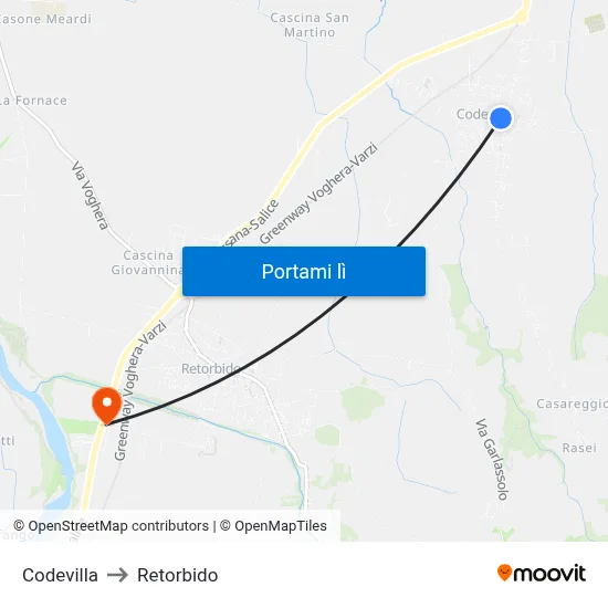 Codevilla to Retorbido map