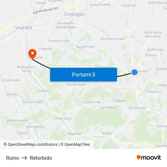 Ruino to Retorbido map