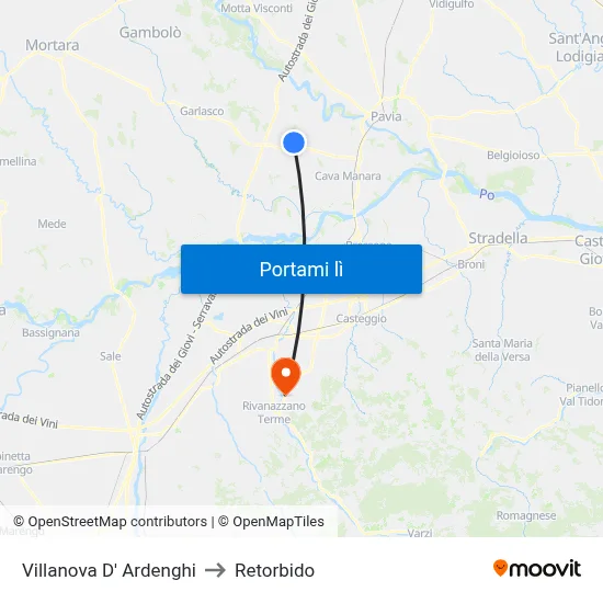 Villanova D' Ardenghi to Retorbido map