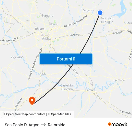 San Paolo D' Argon to Retorbido map