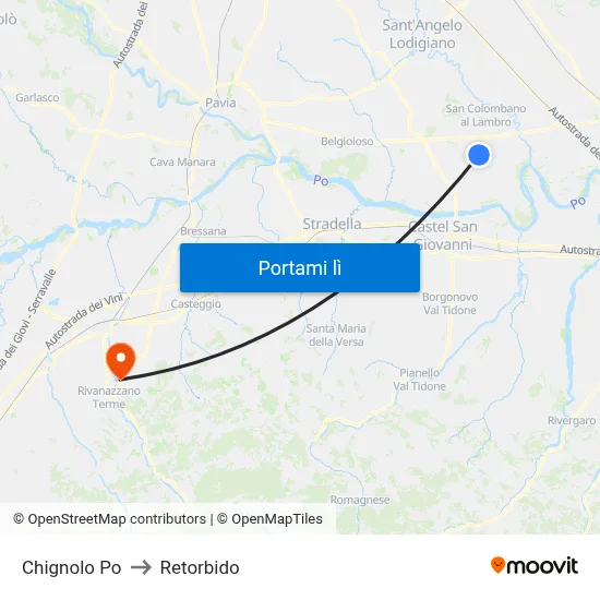 Chignolo Po to Retorbido map