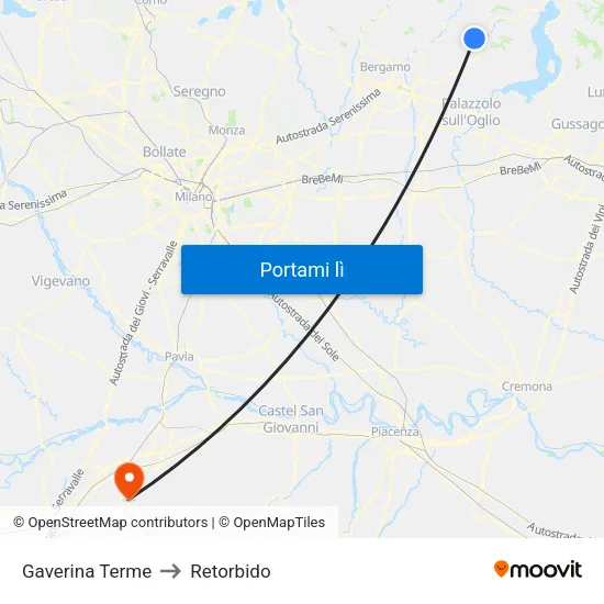 Gaverina Terme to Retorbido map