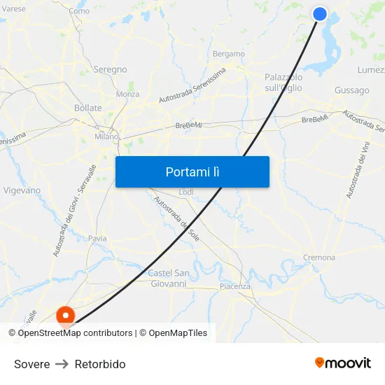 Sovere to Retorbido map