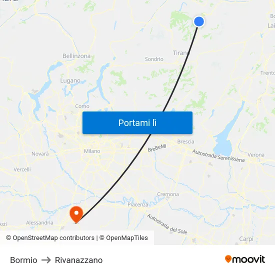 Bormio to Rivanazzano map