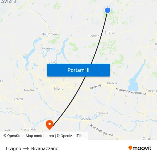 Livigno to Rivanazzano map