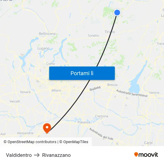 Valdidentro to Rivanazzano map