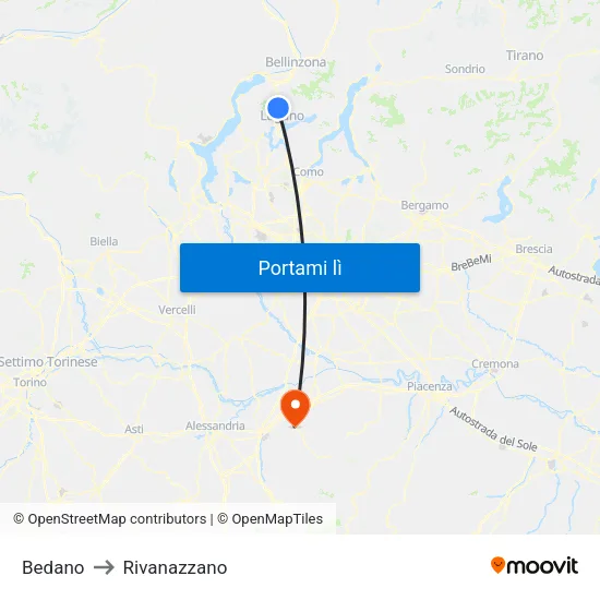 Bedano to Rivanazzano map