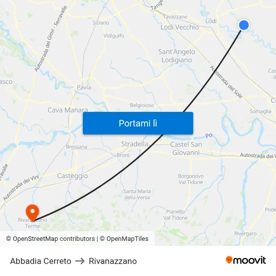 Abbadia Cerreto to Rivanazzano map