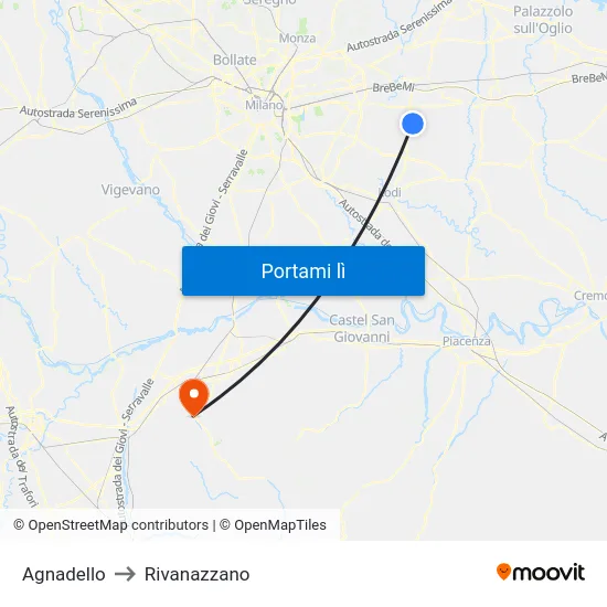 Agnadello to Rivanazzano map
