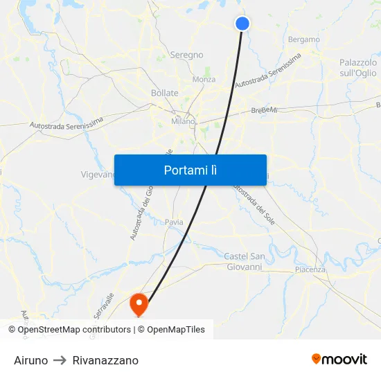 Airuno to Rivanazzano map