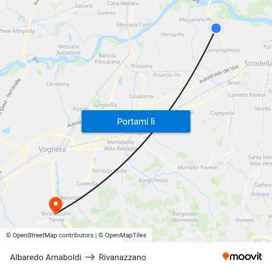Albaredo Arnaboldi to Rivanazzano map