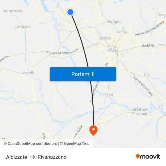 Albizzate to Rivanazzano map