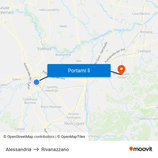 Alessandria to Rivanazzano map