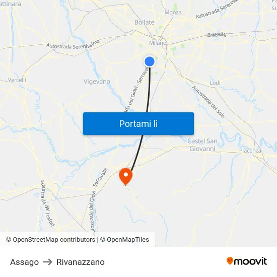 Assago to Rivanazzano map