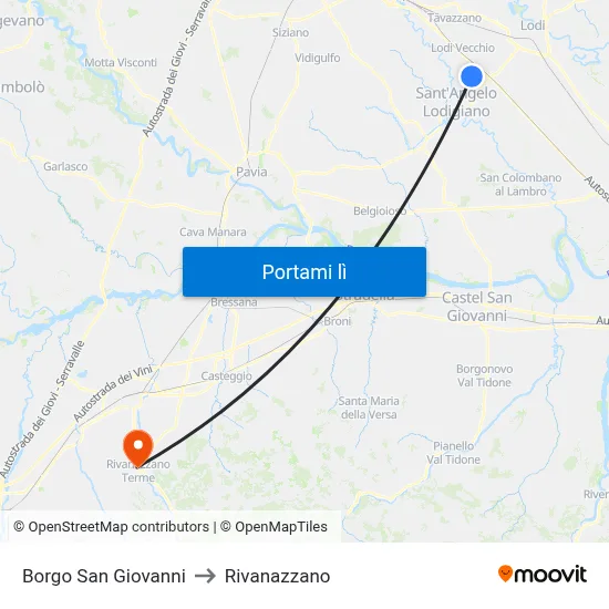 Borgo San Giovanni to Rivanazzano map