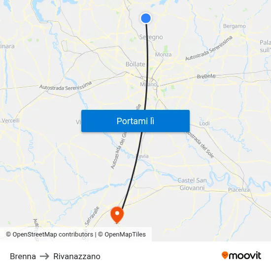 Brenna to Rivanazzano map