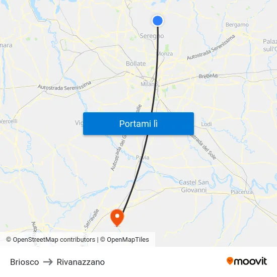 Briosco to Rivanazzano map