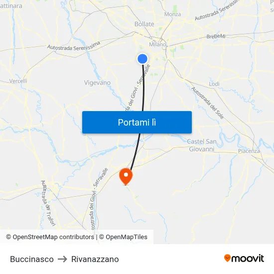 Buccinasco to Rivanazzano map
