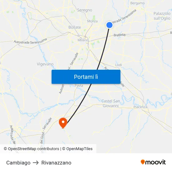 Cambiago to Rivanazzano map