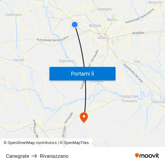 Canegrate to Rivanazzano map