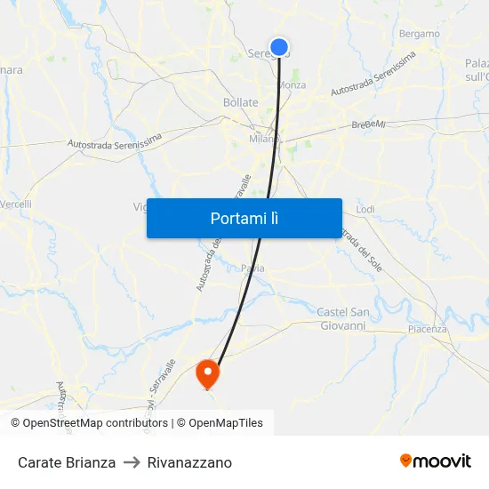 Carate Brianza to Rivanazzano map