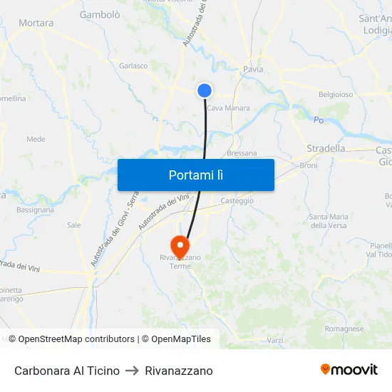 Carbonara Al Ticino to Rivanazzano map