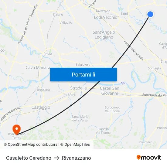 Casaletto Ceredano to Rivanazzano map