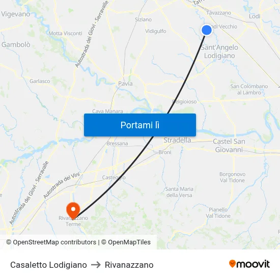 Casaletto Lodigiano to Rivanazzano map