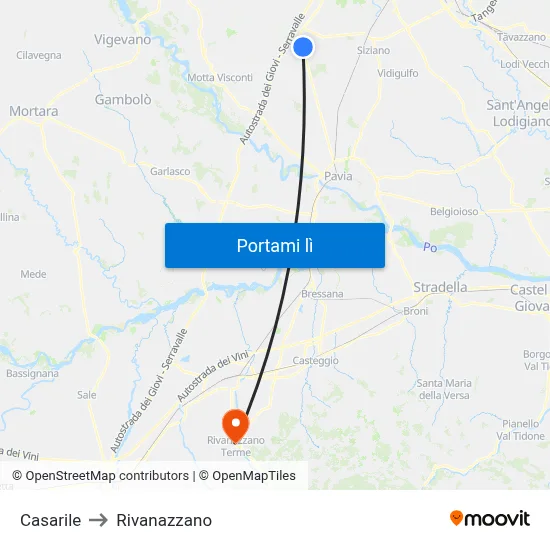 Casarile to Rivanazzano map