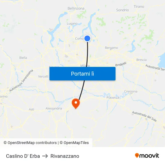 Caslino D' Erba to Rivanazzano map