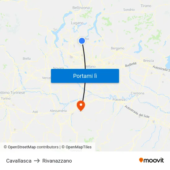 Cavallasca to Rivanazzano map