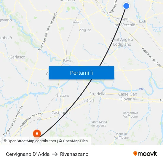 Cervignano D' Adda to Rivanazzano map