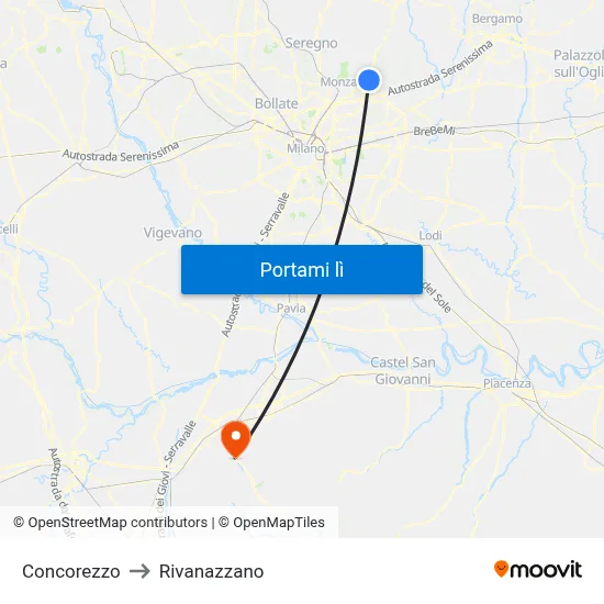 Concorezzo to Rivanazzano map