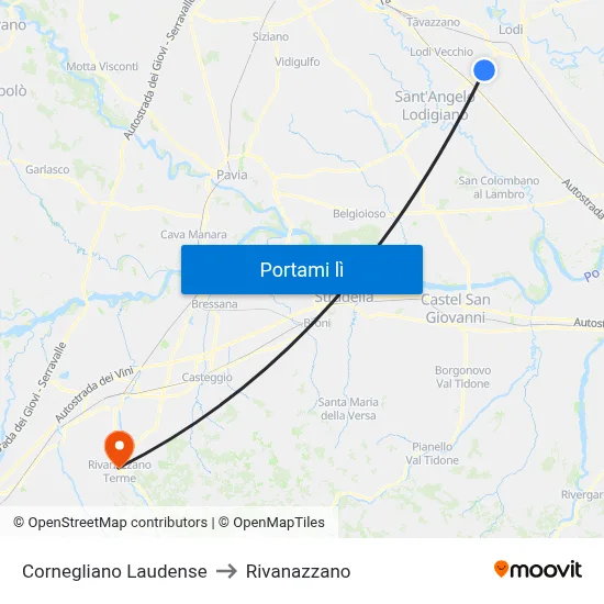 Cornegliano Laudense to Rivanazzano map