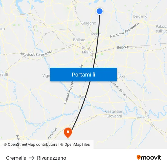 Cremella to Rivanazzano map