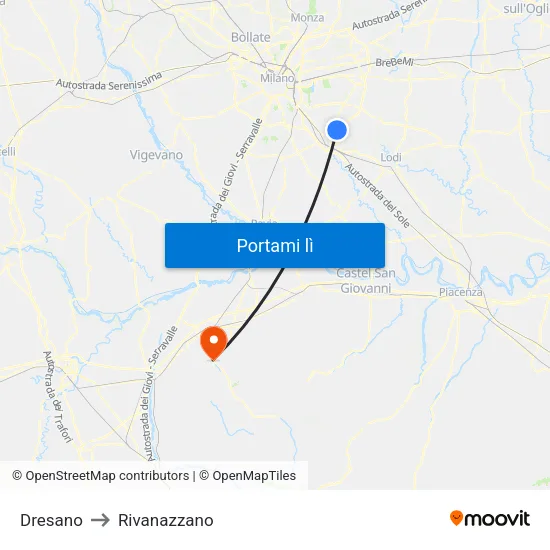 Dresano to Rivanazzano map