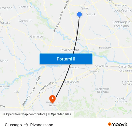 Giussago to Rivanazzano map