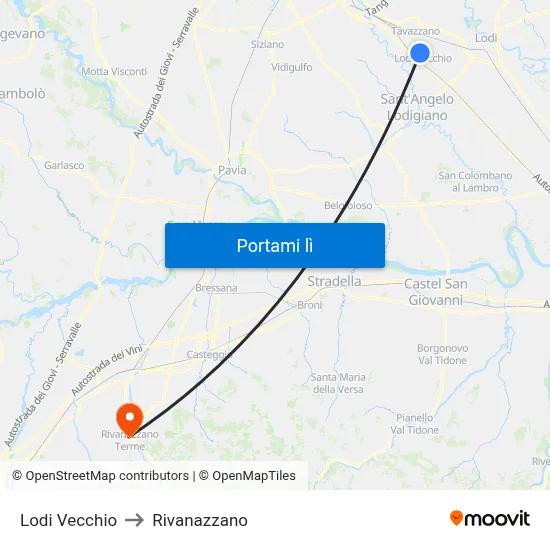 Lodi Vecchio to Rivanazzano map