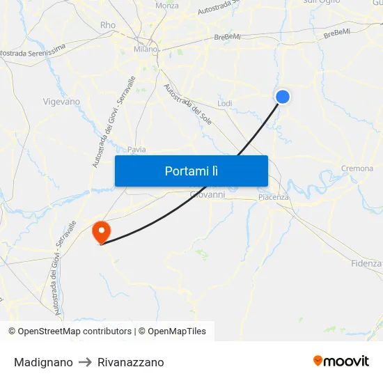 Madignano to Rivanazzano map