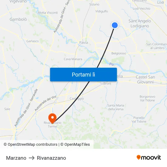 Marzano to Rivanazzano map