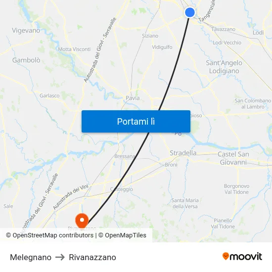 Melegnano to Rivanazzano map