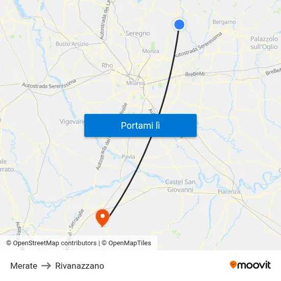 Merate to Rivanazzano map