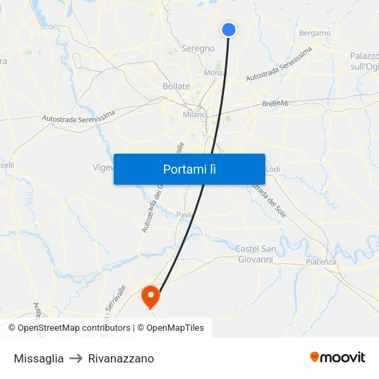 Missaglia to Rivanazzano map