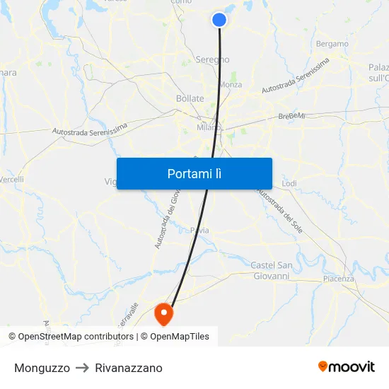 Monguzzo to Rivanazzano map