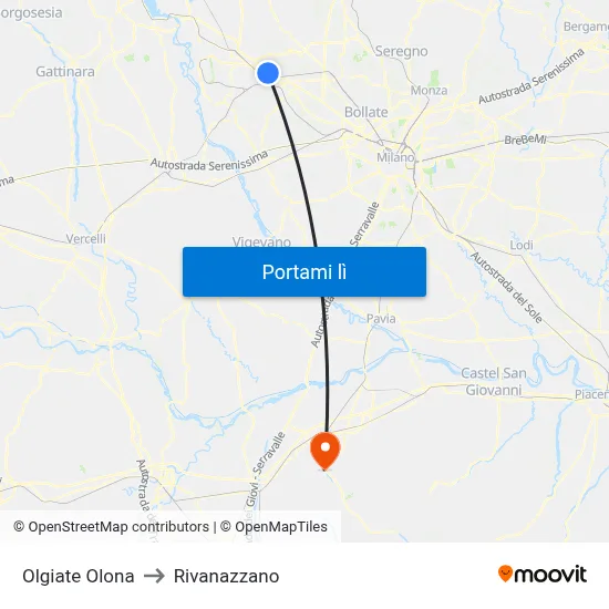 Olgiate Olona to Rivanazzano map